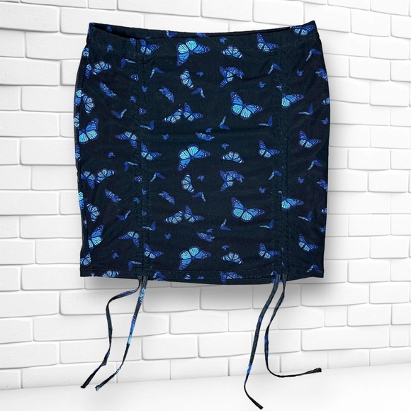 Y2K J For Justify Women's Black & Blue Butterfly Print Skirt Size Large Stretchy - Picture 3 of 8